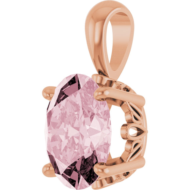 14K Gold Natural Pink Morganite Oval 4-Prong Solitaire Necklace or Pendant - Rose Gold - view 2