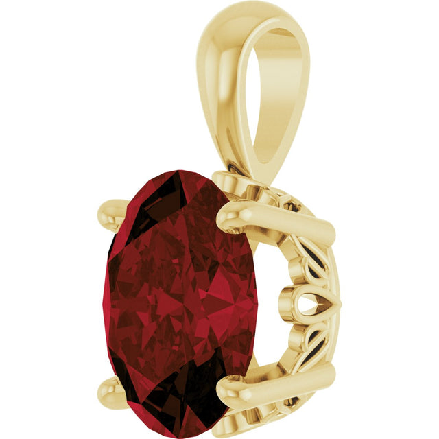 14K Gold Natural Mozambique Garnet Oval 4-Prong Solitaire Necklace or Pendant - Yellow Gold - view 2
