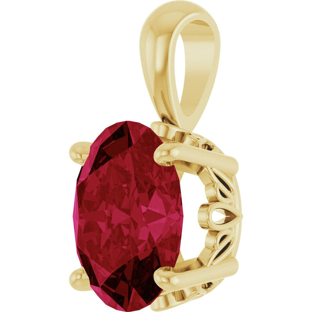 14K Gold Lab-Grown Ruby Oval 4-Prong Solitaire Necklace or Pendant - Yellow Gold - view 2