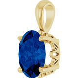 14K Gold Lab-Grown Blue Sapphire Oval 4-Prong Solitaire Necklace or Pendant - Yellow Gold - view 2
