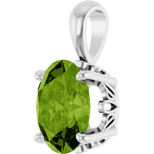 14K Gold Natural Peridot Oval 4-Prong Solitaire Necklace or Pendant - White Gold - view 2