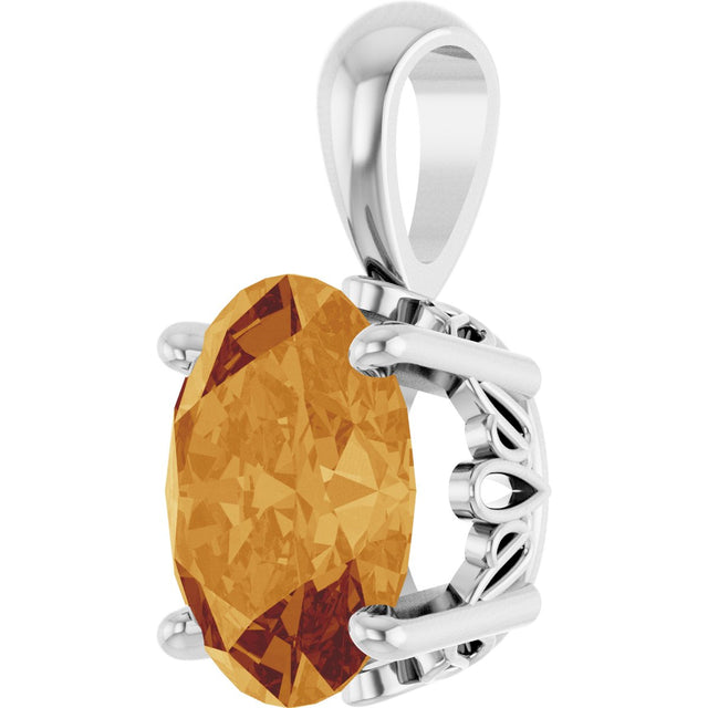 14K Gold Natural Citrine Oval 4-Prong Solitaire Necklace or Pendant - White Gold - view 2