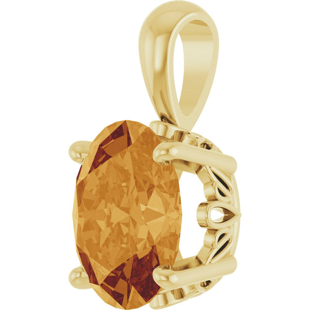 14K Gold Natural Citrine Oval 4-Prong Solitaire Necklace or Pendant - Yellow Gold - view 2