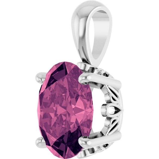 14K Gold Natural Pink Tourmaline Oval 4-Prong Solitaire Necklace or Pendant - White Gold - view 2