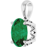 14K Gold Lab-Grown Emerald Oval 4-Prong Solitaire Necklace or Pendant - White Gold - view 2