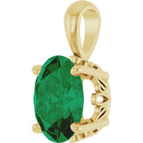 14K Gold Lab-Grown Emerald Oval 4-Prong Solitaire Necklace or Pendant - Yellow Gold - view 2
