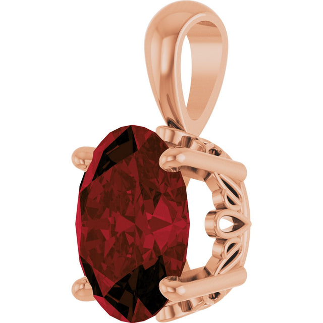 14K Gold Natural Mozambique Garnet Oval 4-Prong Solitaire Necklace or Pendant - Rose Gold - view 2