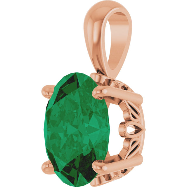 14K Gold Lab-Grown Emerald Oval 4-Prong Solitaire Necklace or Pendant - Rose Gold - view 2