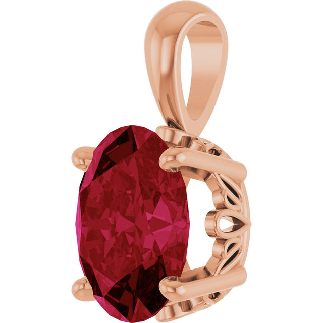 14K Gold Lab-Grown Ruby Oval 4-Prong Solitaire Necklace or Pendant - Rose Gold - view 2