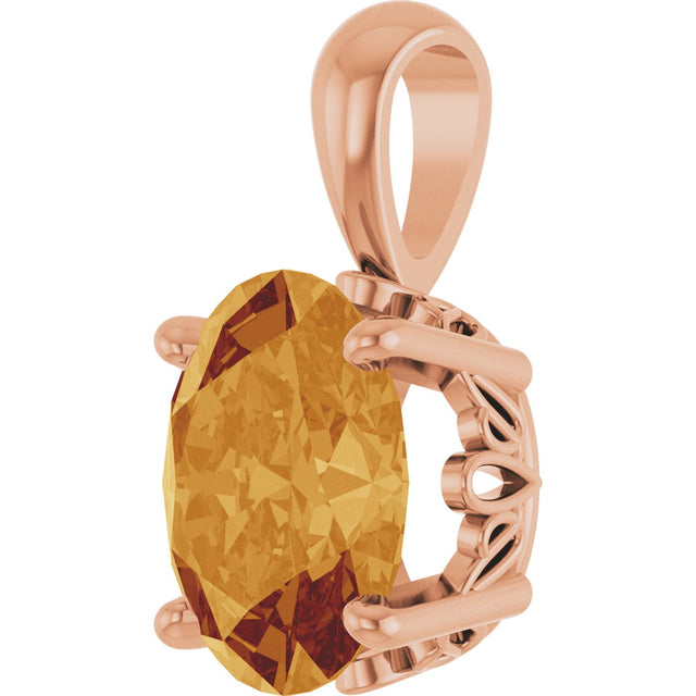 14K Gold Natural Citrine Oval 4-Prong Solitaire Necklace or Pendant - Rose Gold - view 2