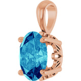 14K Gold Natural Blue Zircon Oval 4-Prong Solitaire Necklace or Pendant - Rose Gold - view 2