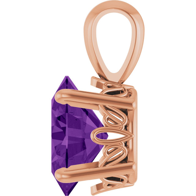 14K Gold Natural Amethyst Oval 4-Prong Solitaire Necklace or Pendant - Rose Gold - view 3