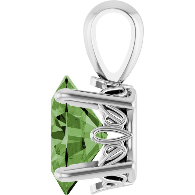 14K Gold Natural Green Tourmaline Oval 4-Prong Solitaire Necklace or Pendant - White Gold - view 3