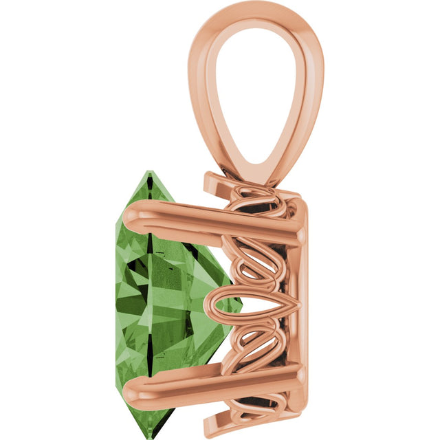 14K Gold Natural Green Tourmaline Oval 4-Prong Solitaire Necklace or Pendant - Rose Gold - view 3