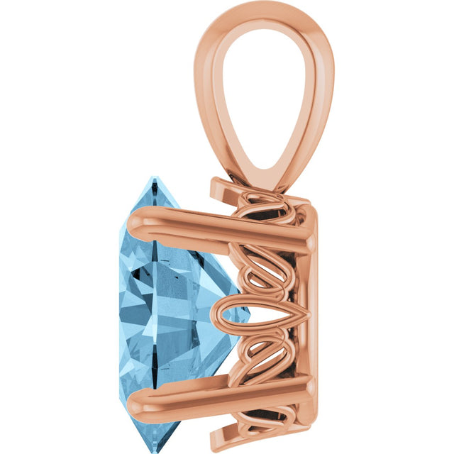 14K Gold Natural Sky Blue Topaz Oval 4-Prong Solitaire Necklace or Pendant - Rose Gold - view 3