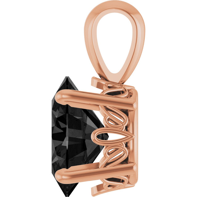 14K Gold Natural Black Onyx Oval 4-Prong Solitaire Necklace or Pendant - Rose Gold - view 3