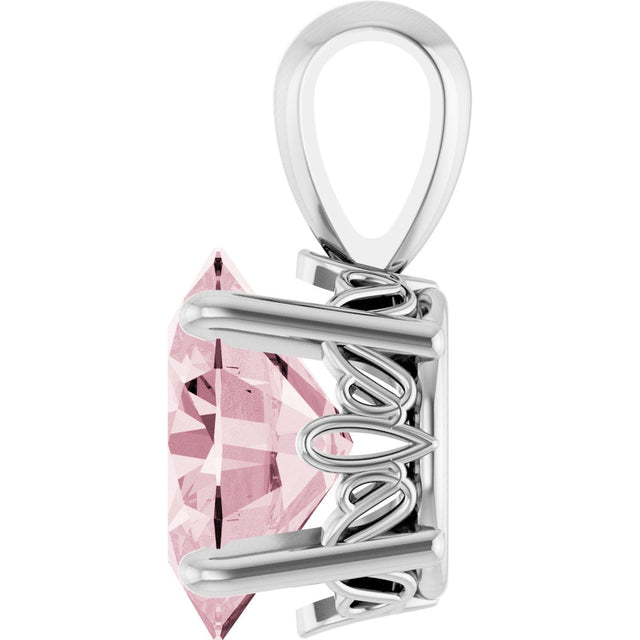 14K Gold Natural Pink Morganite Oval 4-Prong Solitaire Necklace or Pendant - White Gold - view 3
