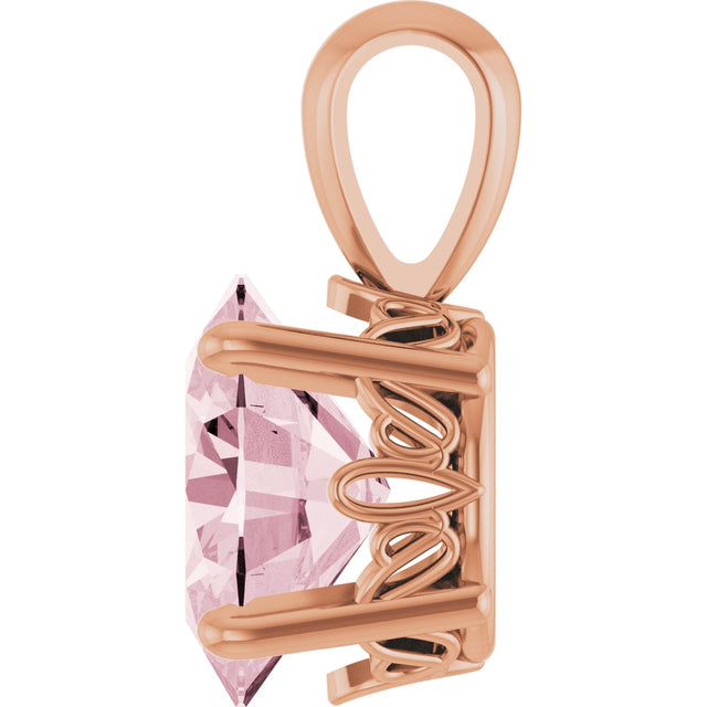 14K Gold Natural Pink Morganite Oval 4-Prong Solitaire Necklace or Pendant - Rose Gold - view 3