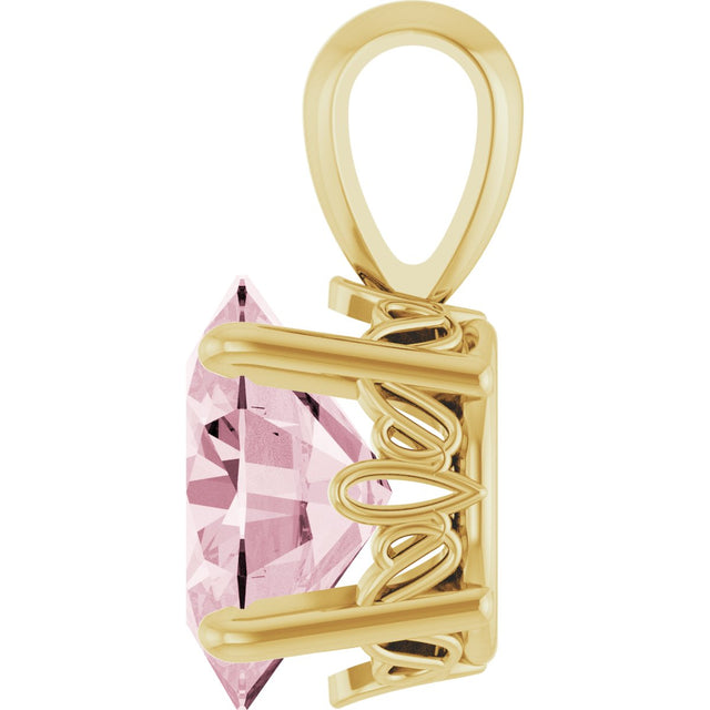 14K Gold Natural Pink Morganite Oval 4-Prong Solitaire Necklace or Pendant - Yellow Gold - view 3