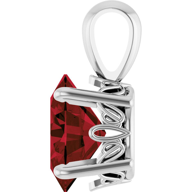14K Gold Natural Mozambique Garnet Oval 4-Prong Solitaire Necklace or Pendant - White Gold - view 3