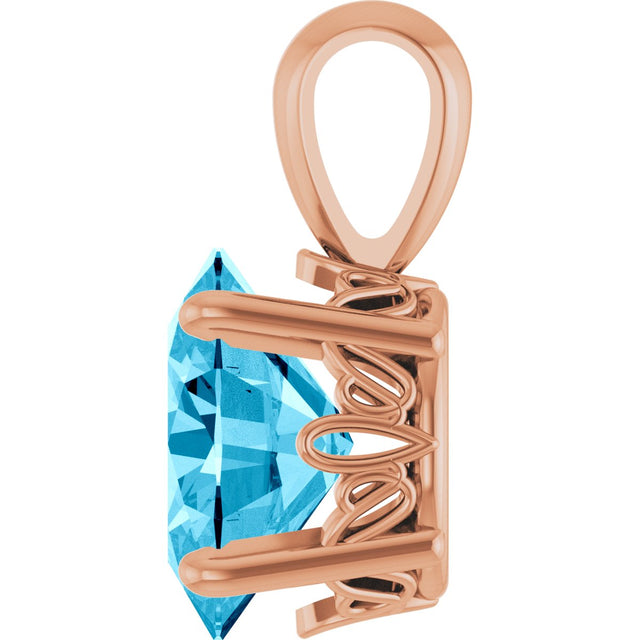 14K Gold Natural Aquamarine Oval 4-Prong Solitaire Necklace or Pendant - Rose Gold - view 3