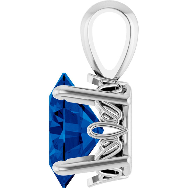 14K Gold Lab-Grown Blue Sapphire Oval 4-Prong Solitaire Necklace or Pendant - White Gold - view 3