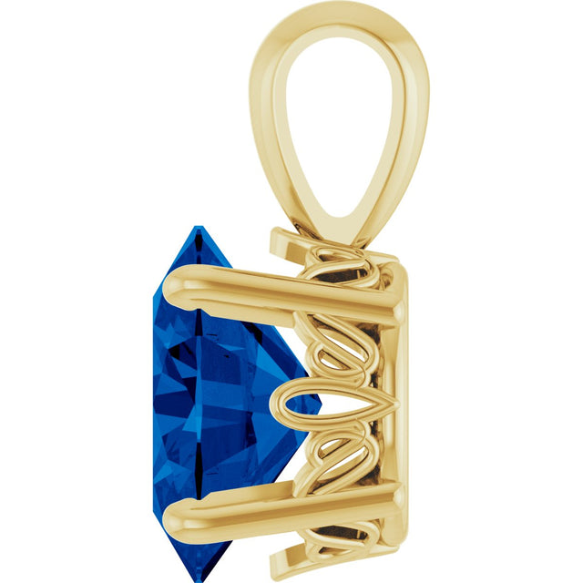 14K Gold Lab-Grown Blue Sapphire Oval 4-Prong Solitaire Necklace or Pendant - Yellow Gold - view 3