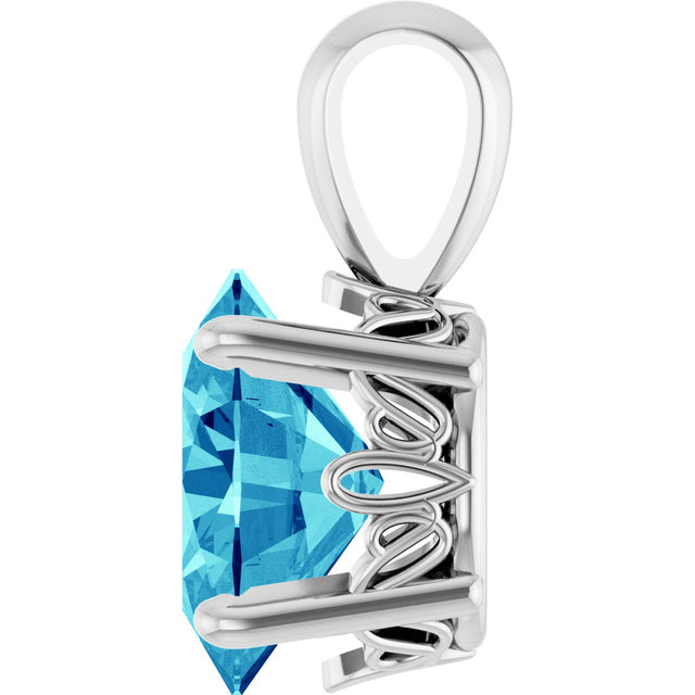 14K Gold Natural Blue Zircon Oval 4-Prong Solitaire Necklace or Pendant - White Gold - view 3