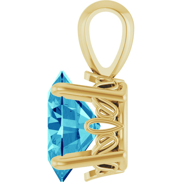 14K Gold Natural Blue Zircon Oval 4-Prong Solitaire Necklace or Pendant - Yellow Gold - view 3