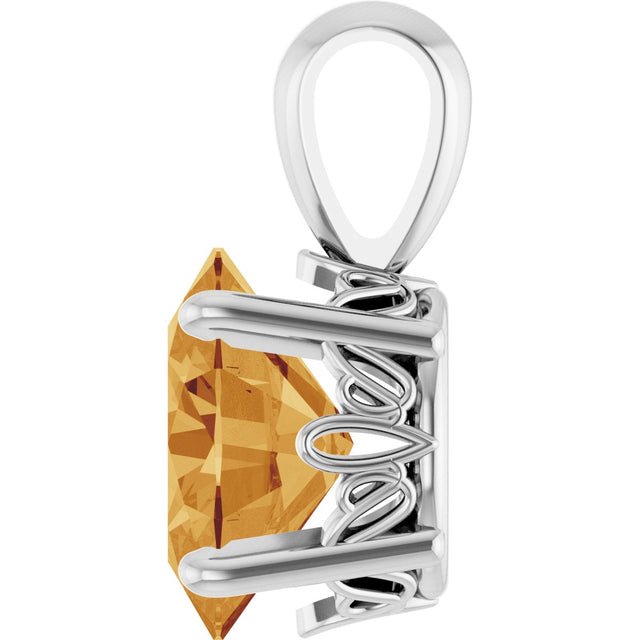 14K Gold Natural Citrine Oval 4-Prong Solitaire Necklace or Pendant - White Gold - view 3