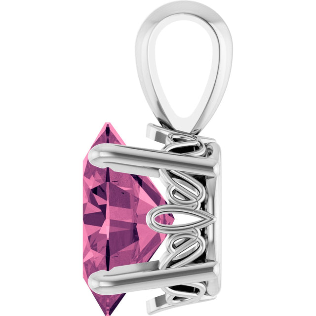 14K Gold Natural Pink Tourmaline Oval 4-Prong Solitaire Necklace or Pendant - White Gold - view 3