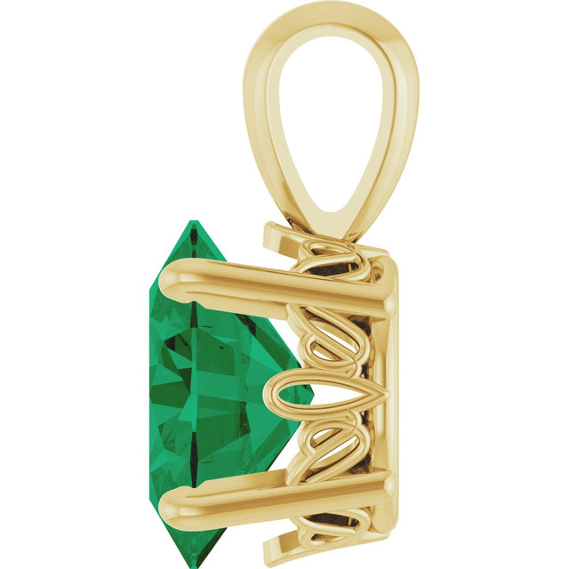 14K Gold Lab-Grown Emerald Oval 4-Prong Solitaire Necklace or Pendant - Yellow Gold - view 3