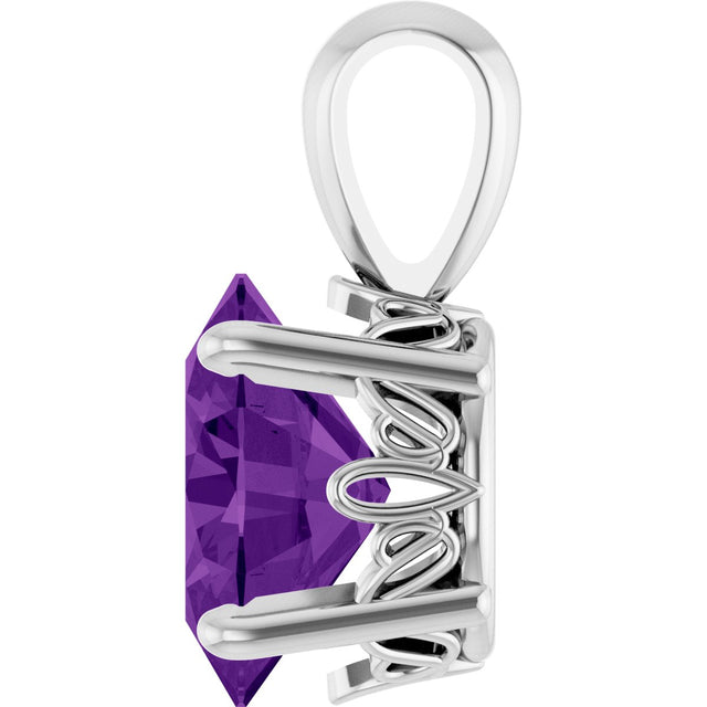 14K Gold Natural Amethyst Oval 4-Prong Solitaire Necklace or Pendant - White Gold - view 3