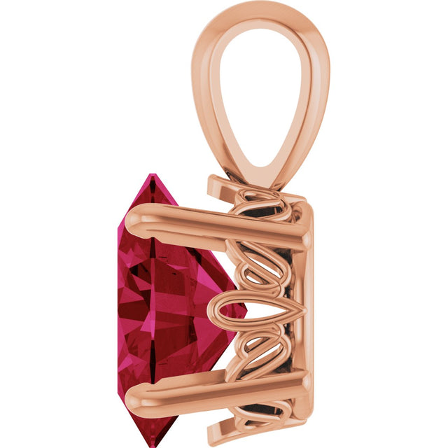 14K Gold Lab-Grown Ruby Oval 4-Prong Solitaire Necklace or Pendant - Rose Gold - view 3