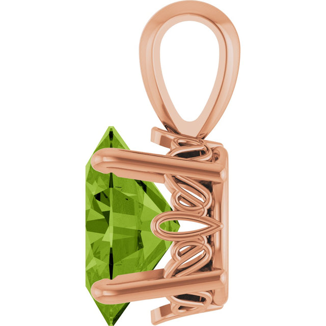 14K Gold Natural Peridot Oval 4-Prong Solitaire Necklace or Pendant - Rose Gold - view 3