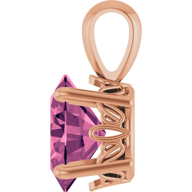 14K Gold Natural Pink Tourmaline Oval 4-Prong Solitaire Necklace or Pendant - Rose Gold - view 3