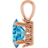 14K Gold Natural Blue Zircon Oval 4-Prong Solitaire Necklace or Pendant - Rose Gold - view 3
