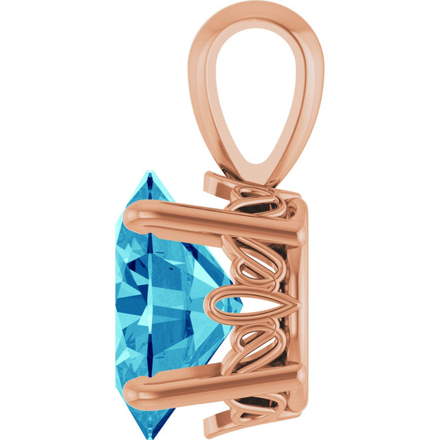 14K Gold Natural Blue Zircon Oval 4-Prong Solitaire Necklace or Pendant - Rose Gold - view 3