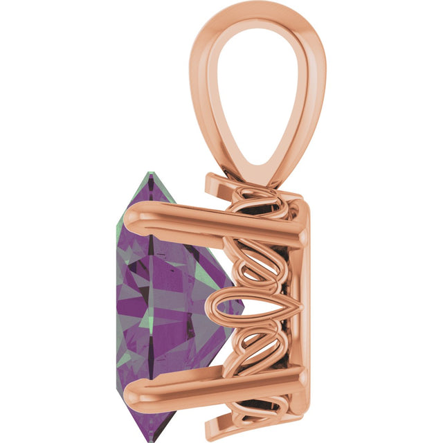14K Gold Lab-Grown Alexandrite Oval 4-Prong Solitaire Necklace or Pendant - Rose Gold - view 3