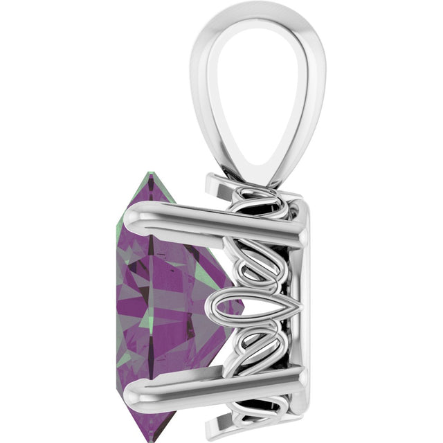 14K Gold Lab-Grown Alexandrite Oval 4-Prong Solitaire Necklace or Pendant - White Gold - view 3