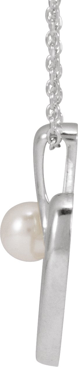 14K Gold Cultured White Akoya Pearl Pearl Heart Necklace or Pendant - White Gold - view 2