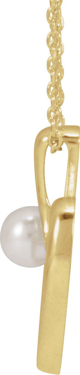 14K Gold Cultured White Akoya Pearl Pearl Heart Necklace or Pendant - Yellow Gold - view 2