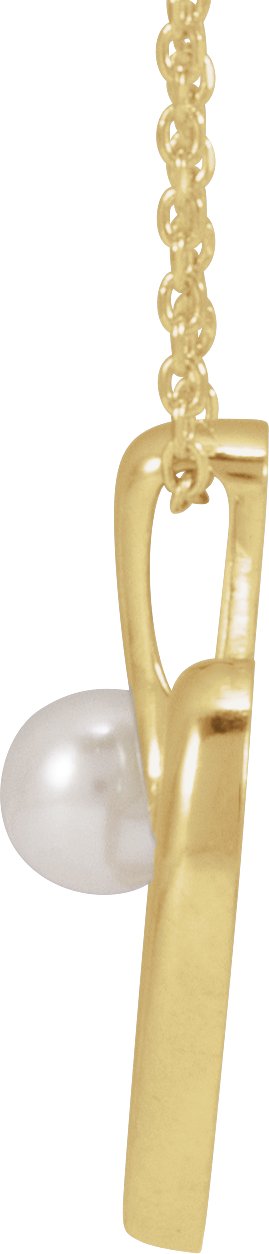 14K Gold Cultured White Akoya Pearl Pearl Heart Necklace or Pendant - Yellow Gold - view 2