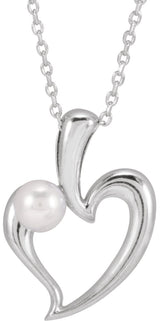 14K Gold Cultured White Akoya Pearl Pearl Heart Necklace or Pendant - White Gold