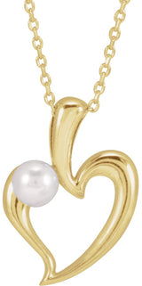 14K Gold Cultured White Akoya Pearl Pearl Heart Necklace or Pendant - Yellow Gold