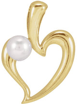14K Gold Cultured White Akoya Pearl Pearl Heart Necklace or Pendant - Yellow Gold