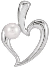 Platinum Cultured White Akoya Pearl Pearl Heart Necklace or Pendant