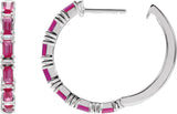14K Gold Straight Baguette Natural Ruby & Natural Diamond Accented Hoop Earrings - White Gold - view 3