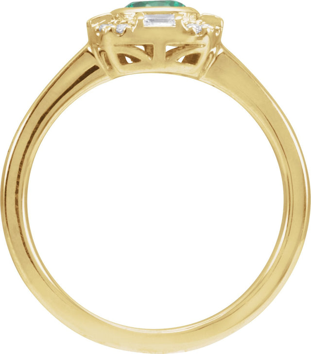 14K Gold Round Natural Emerald & Natural Diamond Halo-Style Ring - Yellow Gold - view 2