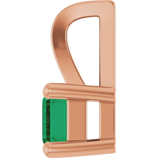 14K Gold Emerald Lab-Grown Emerald Solitaire Pendant - Rose Gold - view 3
